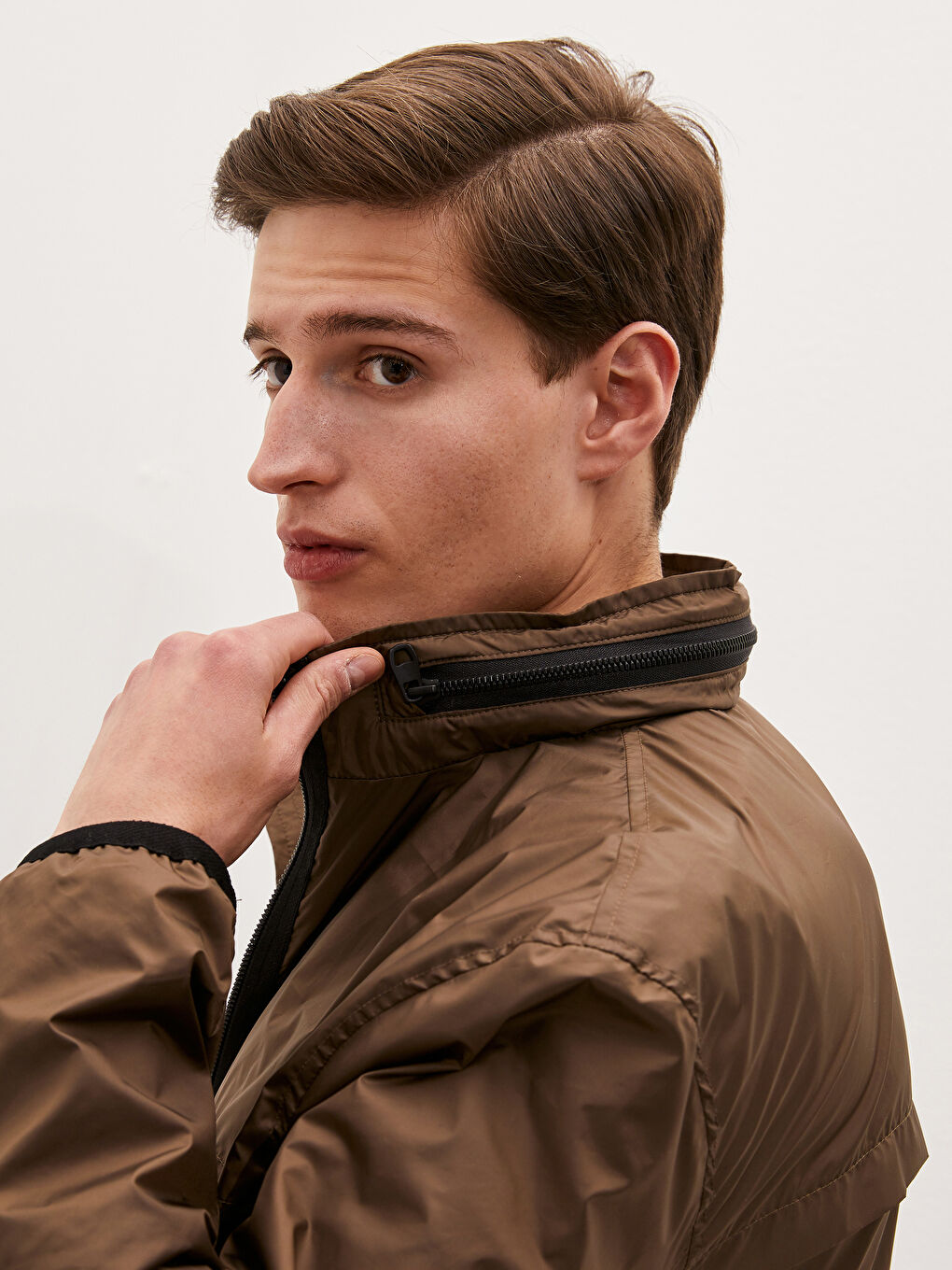 Haki Slim Fit Dik Yaka İnce Erkek Mont-3