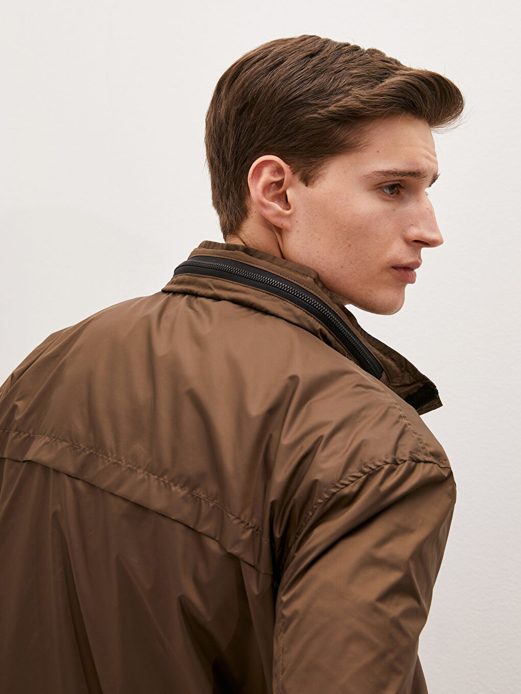 Haki Slim Fit Dik Yaka İnce Erkek Mont-4