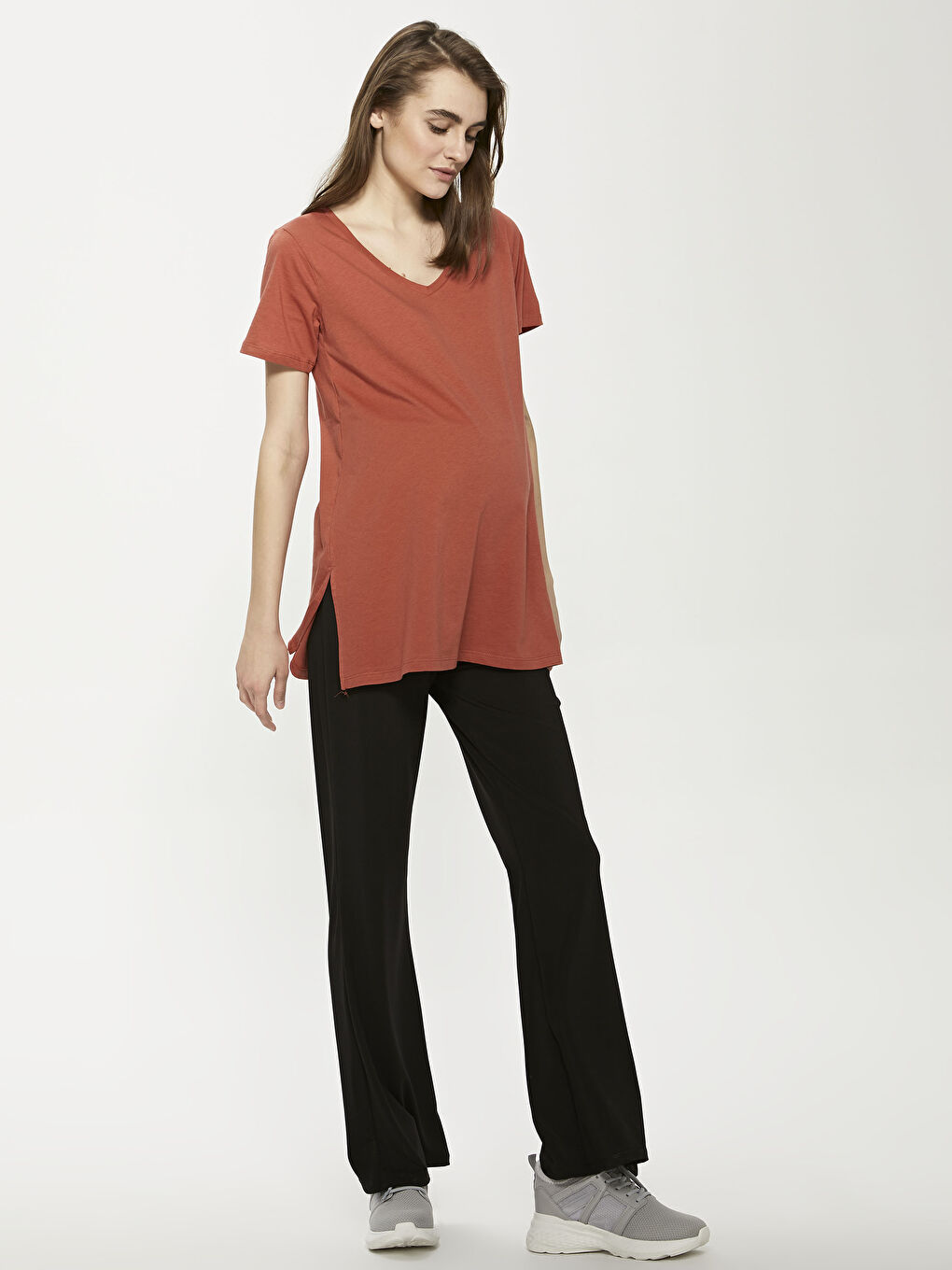 V-Neck Cotton Maternity T-Shirt-1