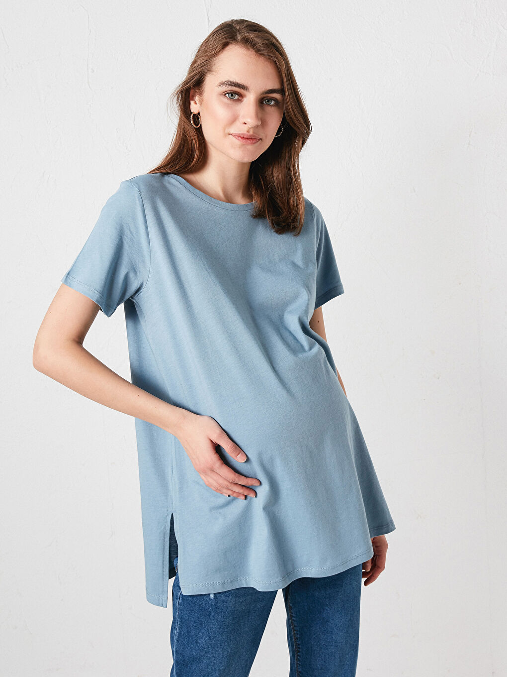 Crew Neck Regular Short Sleeve Cotton Maternity T-shirt-2
