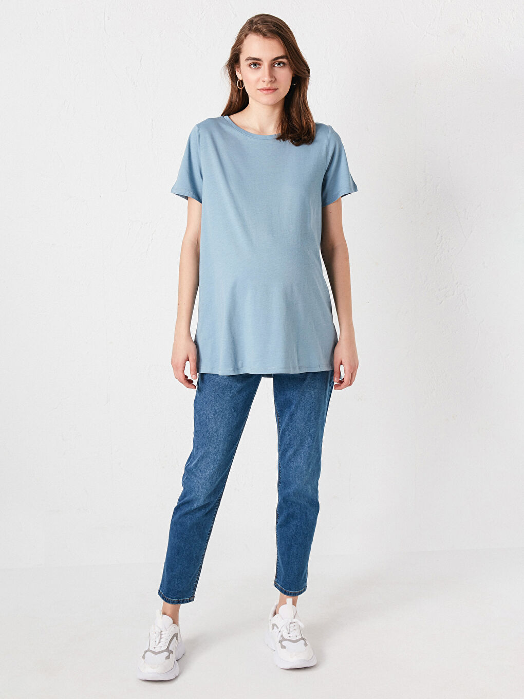 Crew Neck Regular Short Sleeve Cotton Maternity T-shirt-3