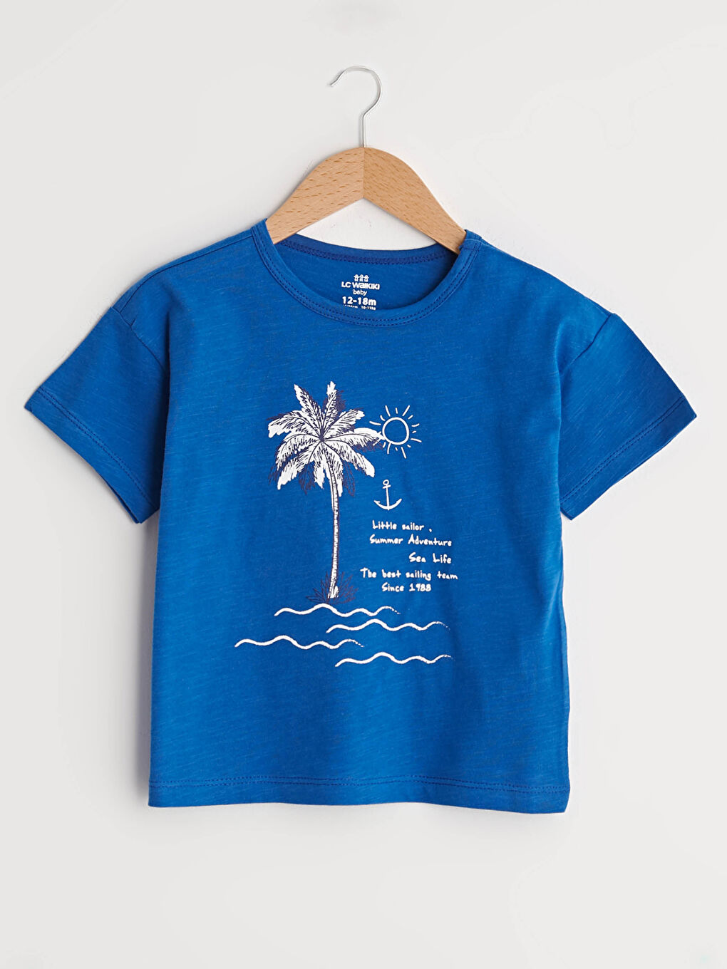 Mavi Bisiklet Yaka Kısa Kol Baskılı Pamuklu Erkek Bebek Tişört