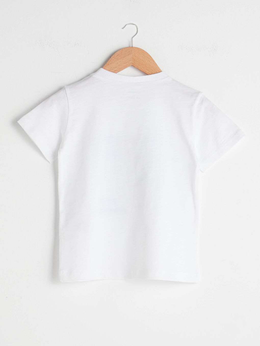 Beyaz Bisiklet Yaka Kısa Kol Baskılı Pamuklu Erkek Bebek Tişört-1