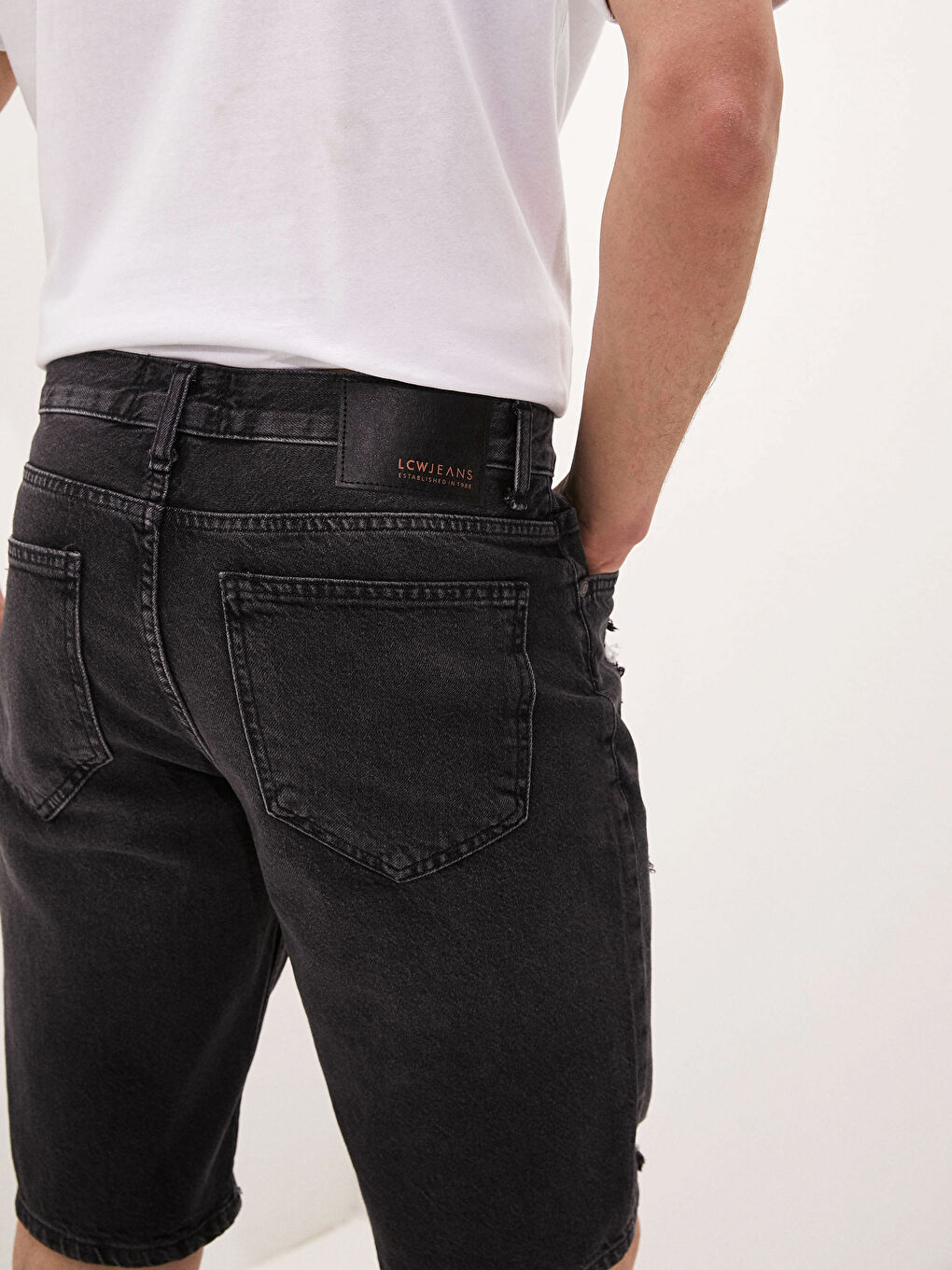 Siyah Standart Kalıp Erkek Jean Şort-3