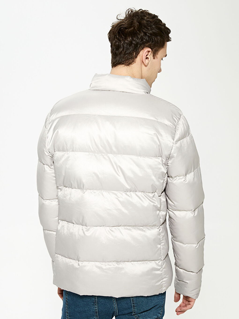 Bej Slim Fit Dik Yaka Erkek Şişme Mont-4