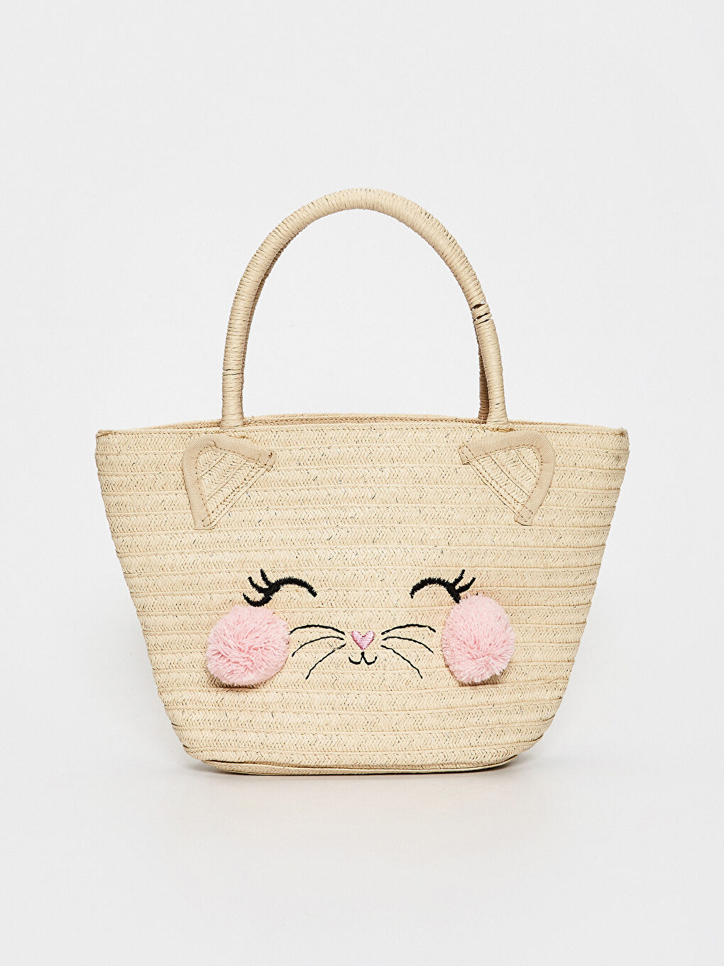 Соломенная сумка с помпонами для девочек