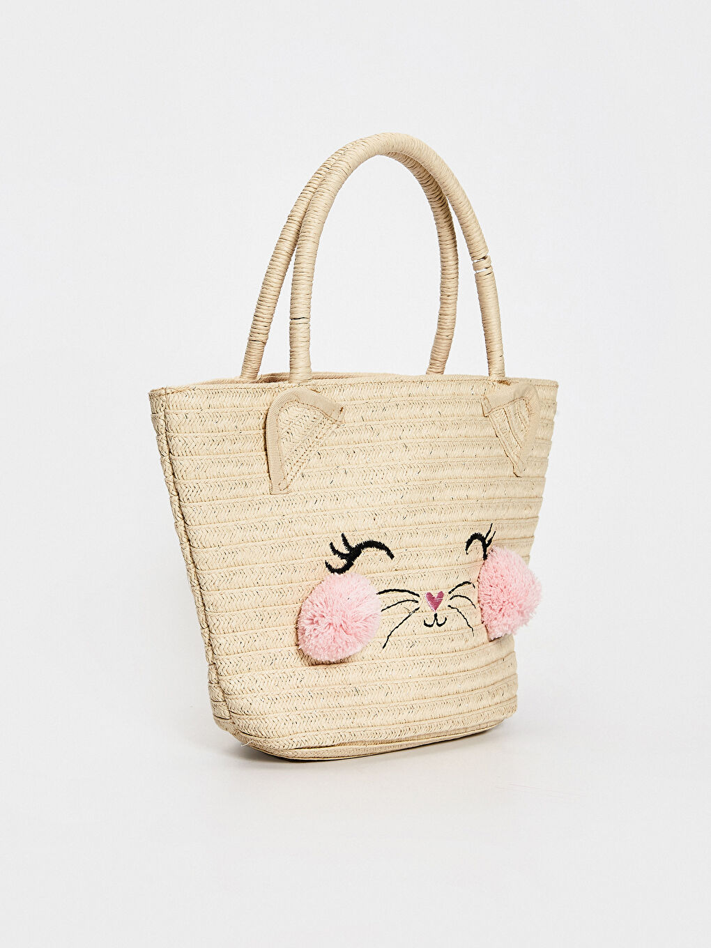 Соломенная сумка с помпонами для девочек-1