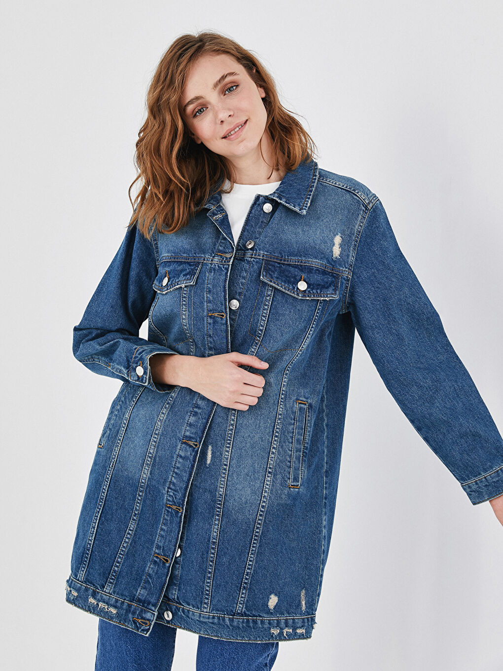 Long Jean Jacket with Pocket