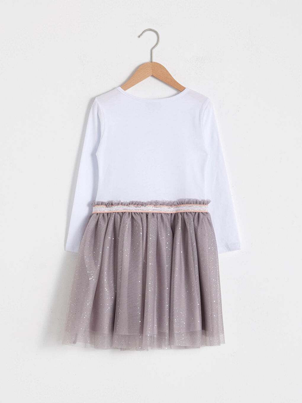 Beyaz Kız Çocuk Pul İşlemeli Tüllü Elbise-1