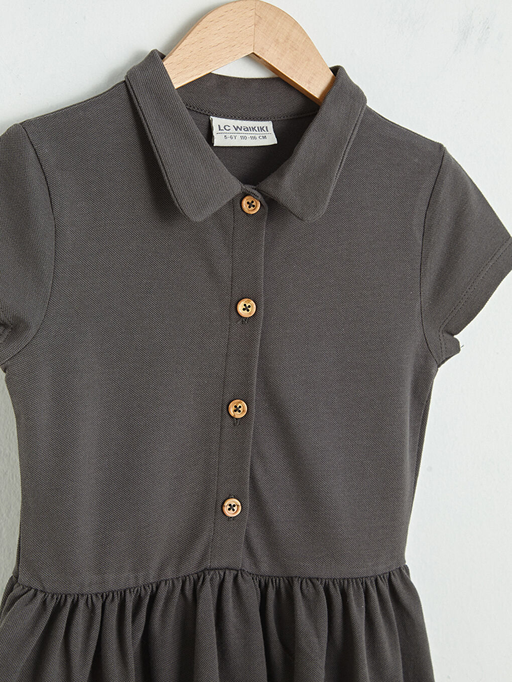 Gri Polo Yaka Basic Kısa Kollu Kız Çocuk Elbise-2
