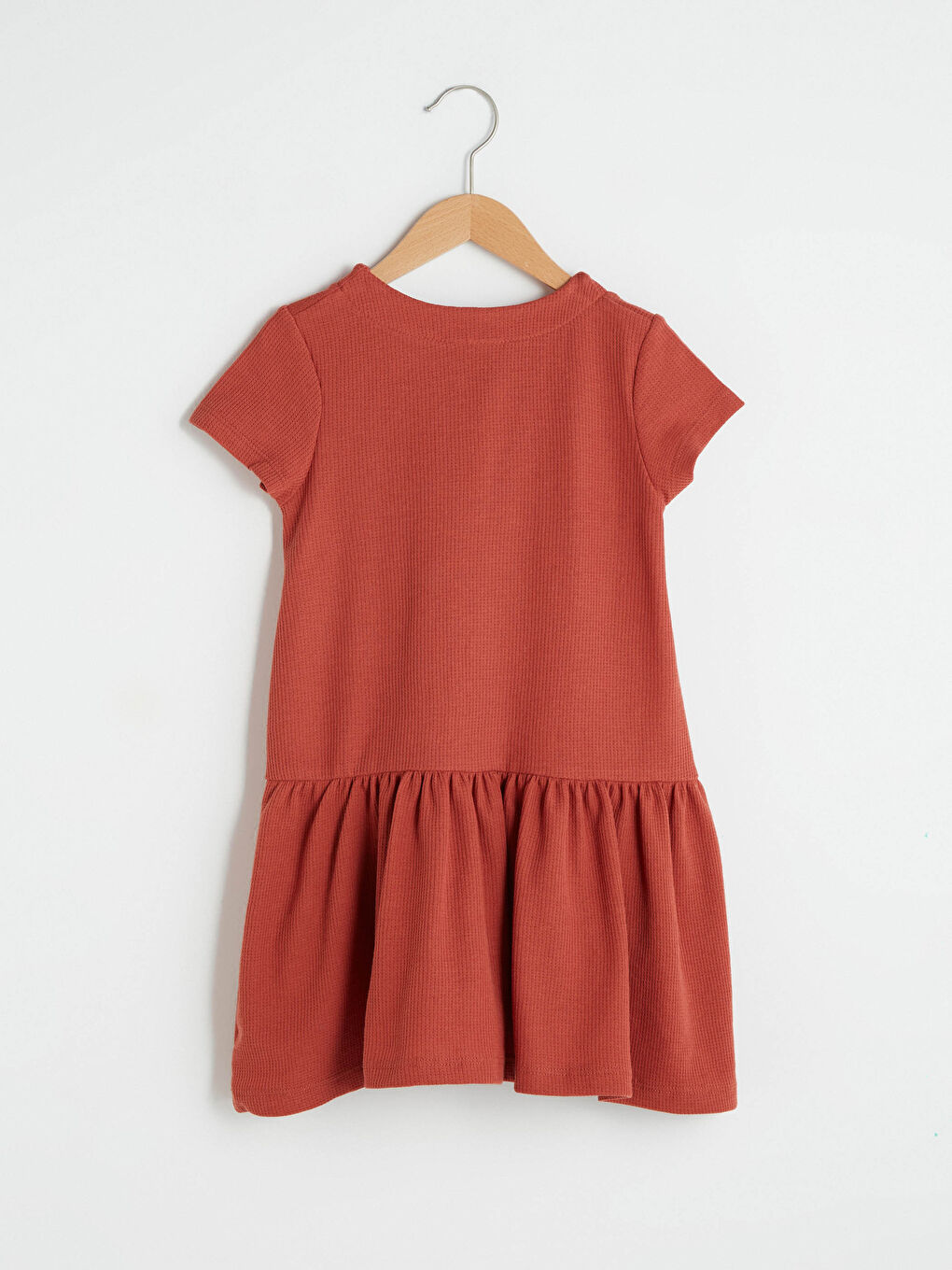 Turuncu V Yaka Basic Düğme Detaylı Kısa Kollu Kız Çocuk Elbise-2