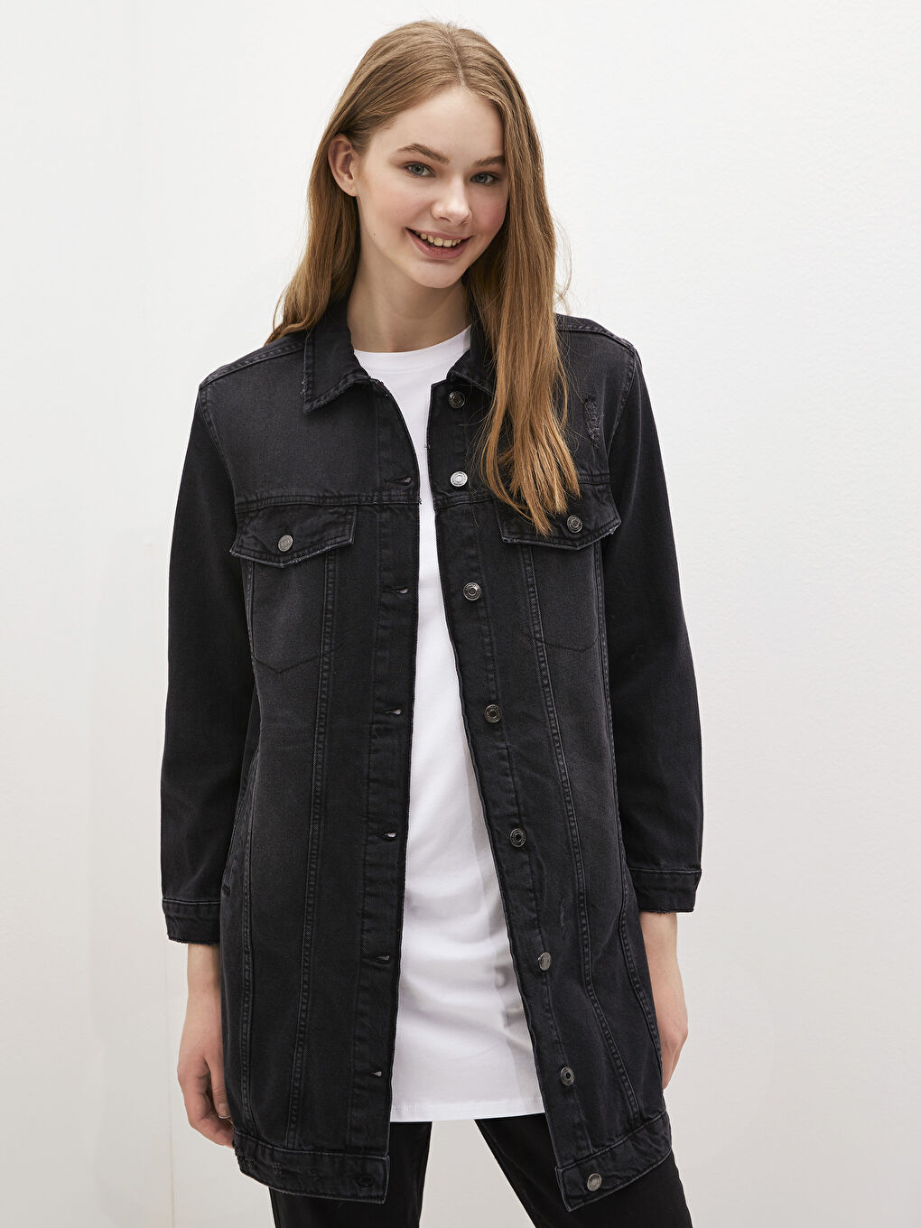 LCW Modest Long Jean Jacket with Pocket -S1AL91Z8-326