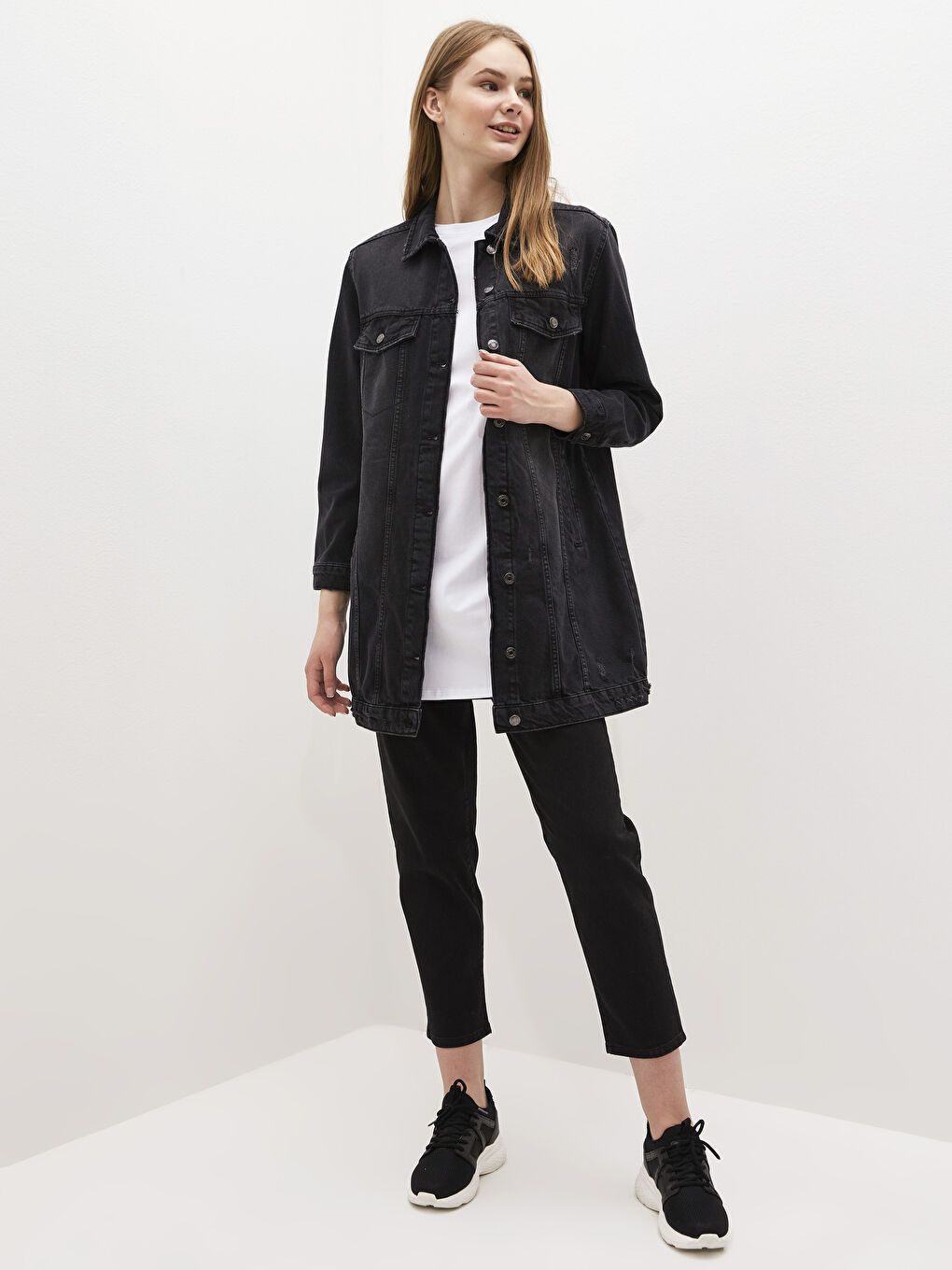 LCW Modest Long Jean Jacket with Pocket -S1AL91Z8-326