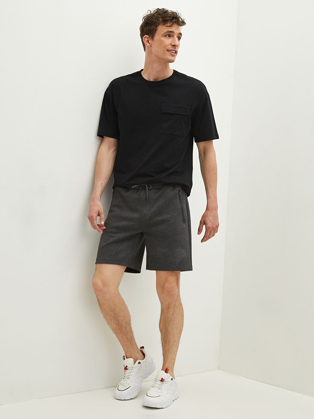 Antrasit Slim Fit Örme Erkek Şort-1