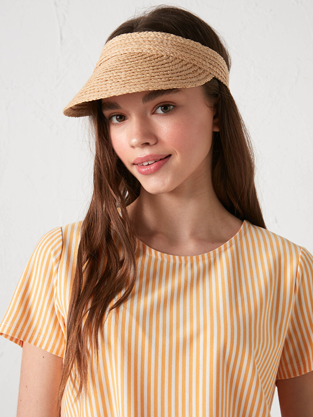 Bej Hasır Vizör Şapka-1