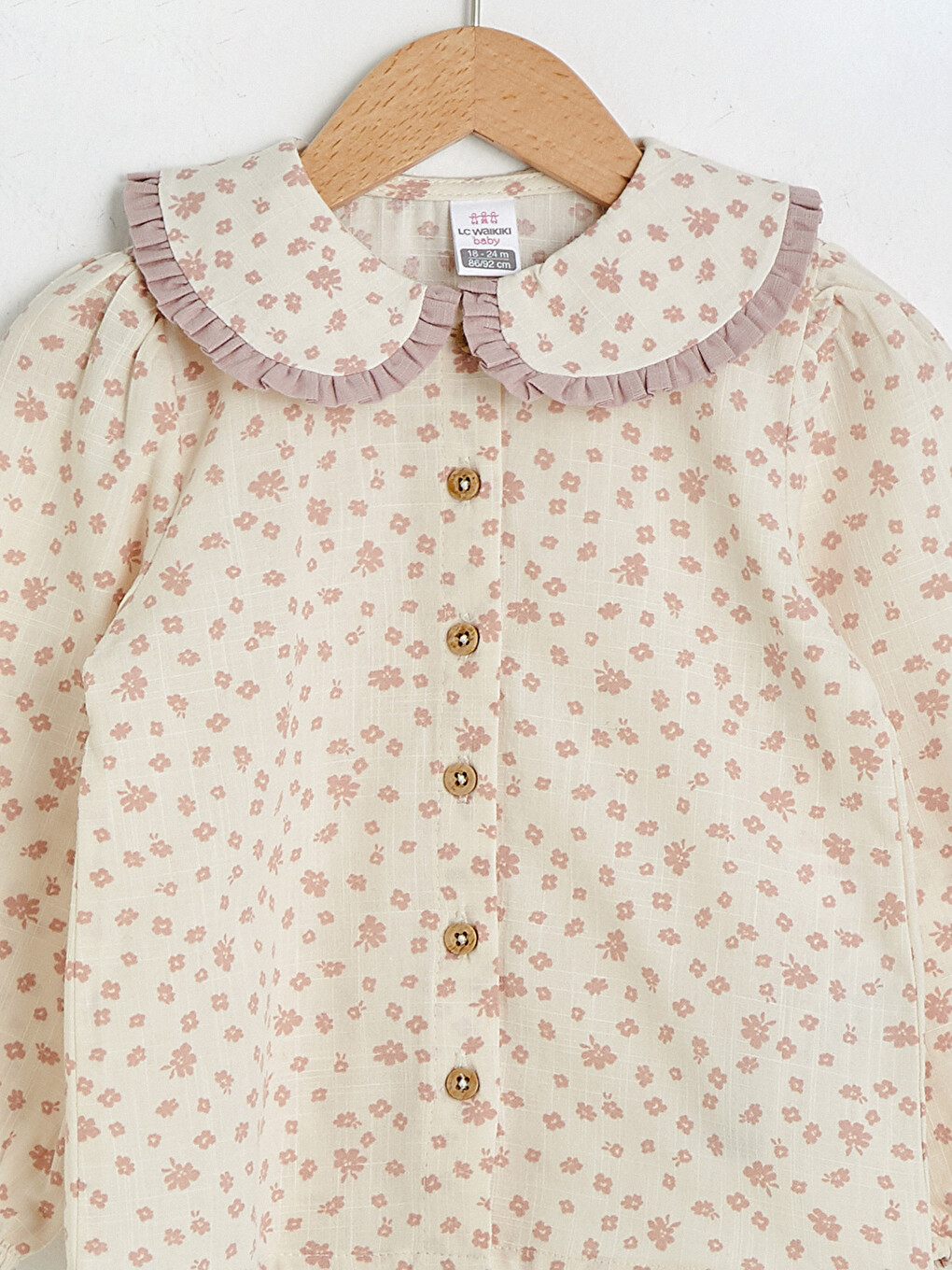 Bebe Collar Long Sleeve Patterned Baby Girl Shirt-2