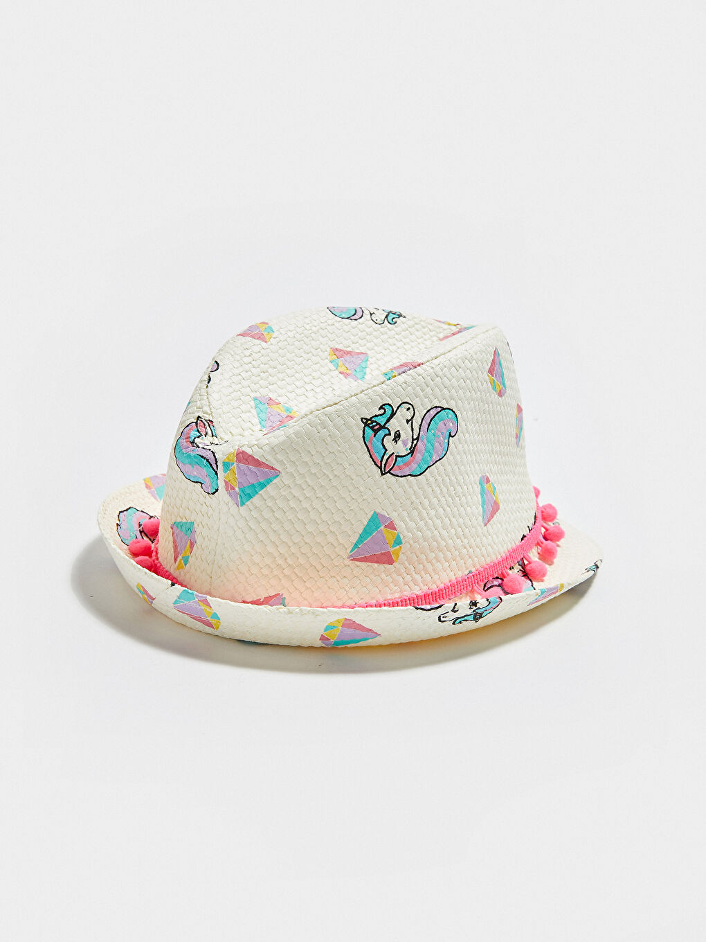 Bedruckter Strohhut Mädchen Fedora-1