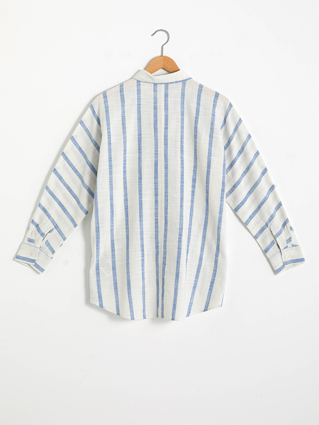 Pocket Detailed Striped Long Sleeve Twill Fabric Women's Shirt-6