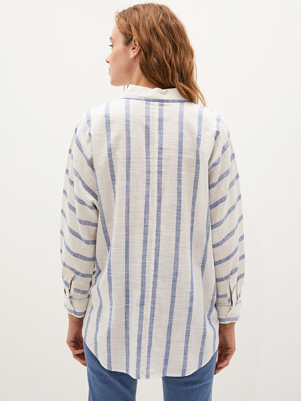 Pocket Detailed Striped Long Sleeve Twill Fabric Women's Shirt-3