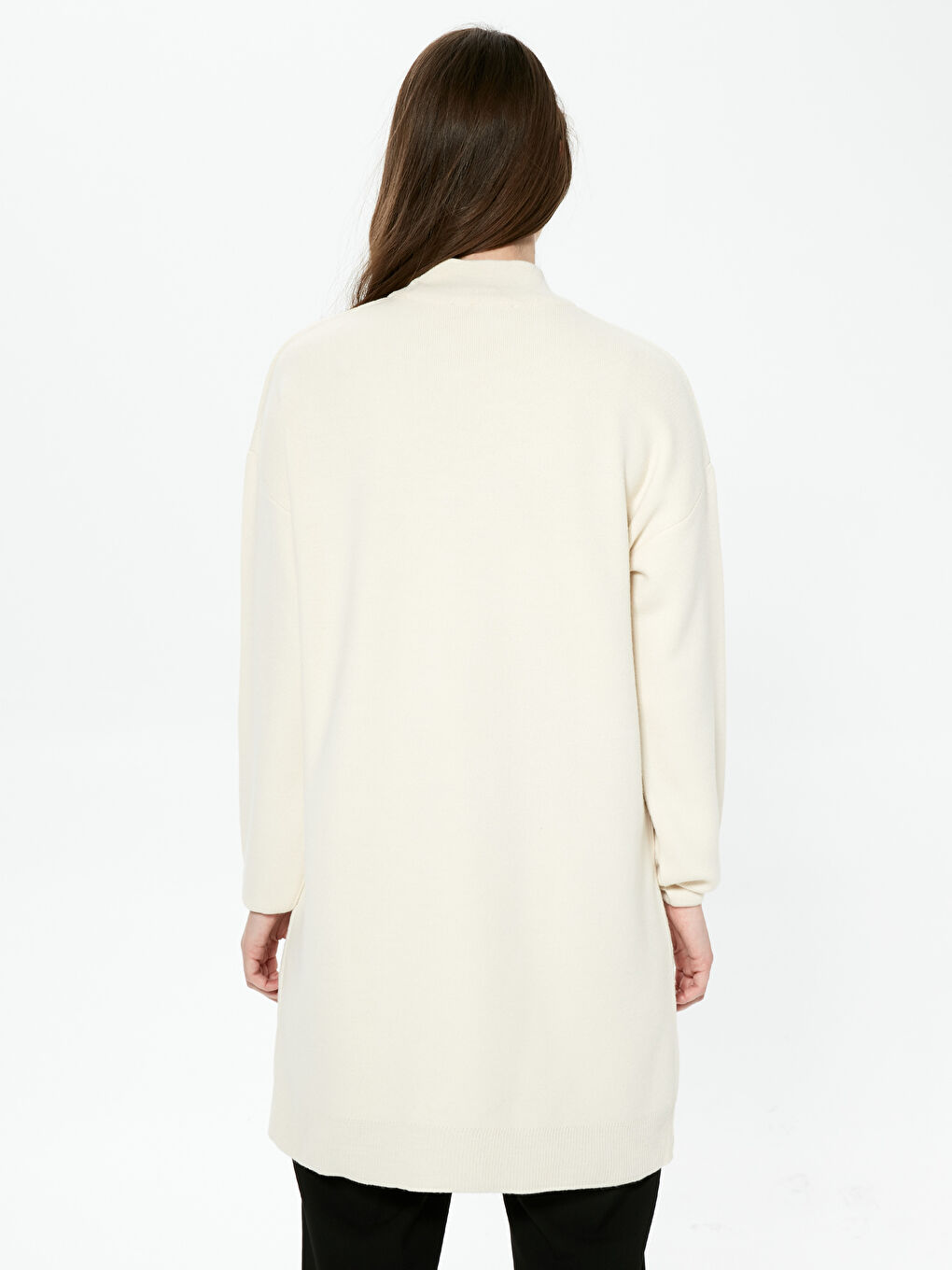 Bej Yarım Balıkçı Yaka Oversize Triko Tunik-3