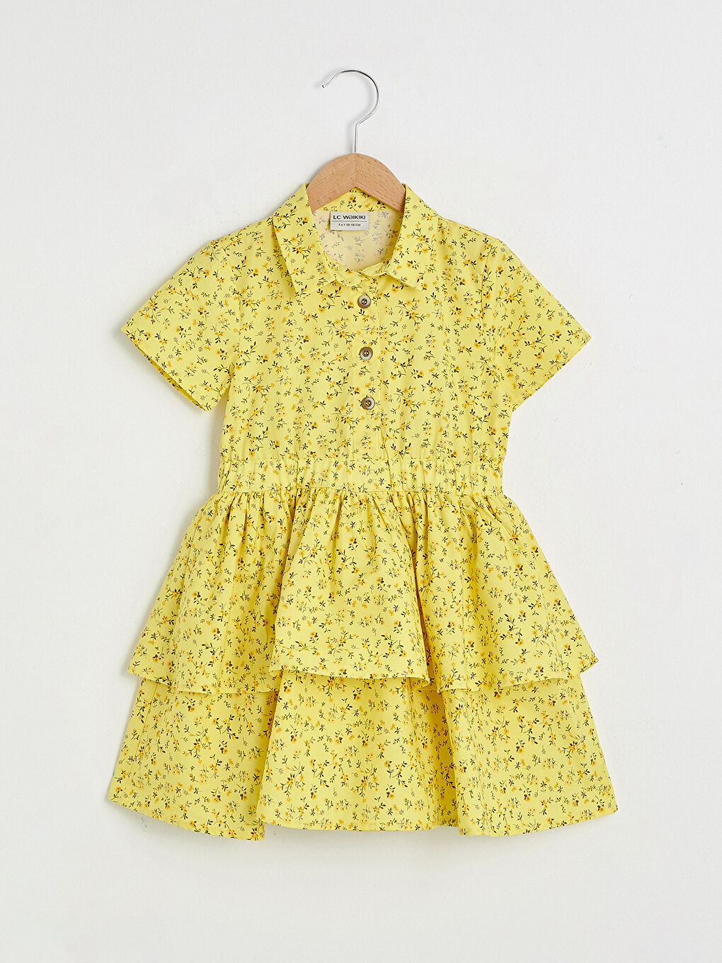 Shirt Collar Ruffled Short Sleeve Girl Dress