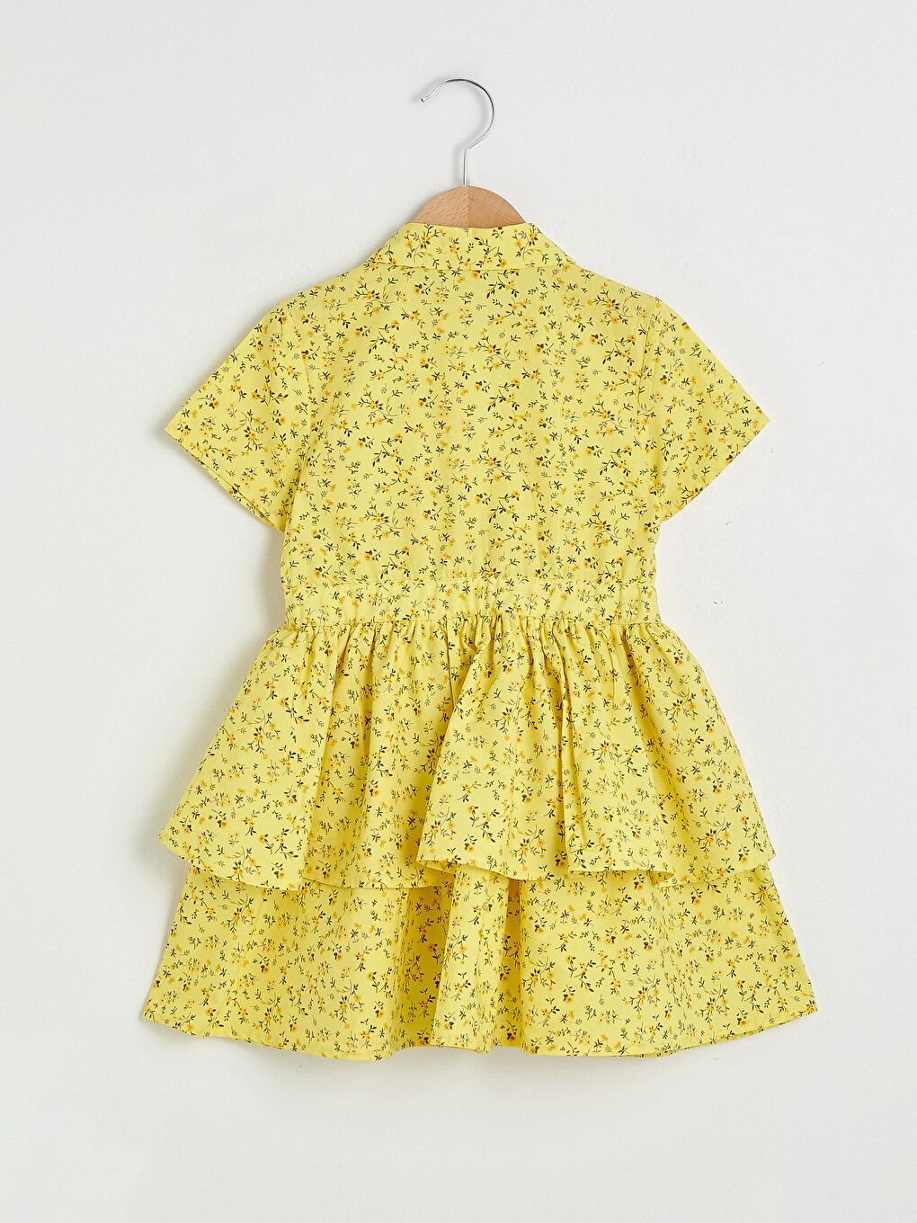 Shirt Collar Ruffled Short Sleeve Girl Dress-1