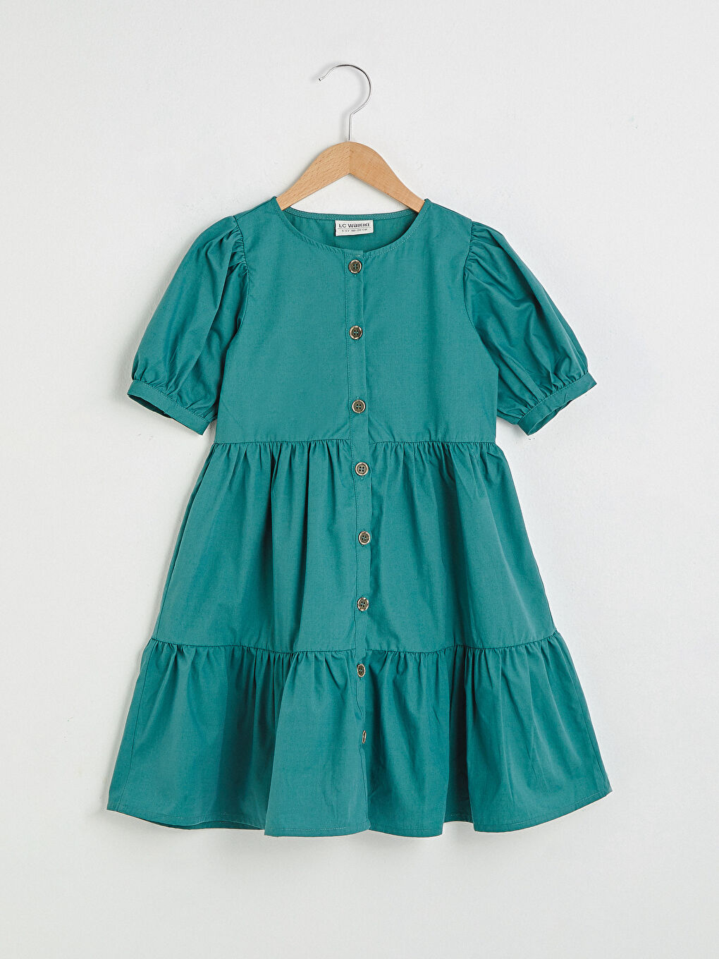 Robe Basique à Col Rond Manches Courtes en Popeline