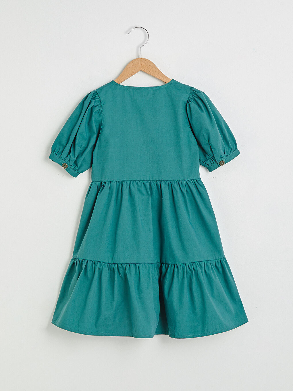 Robe Basique à Col Rond Manches Courtes en Popeline-1