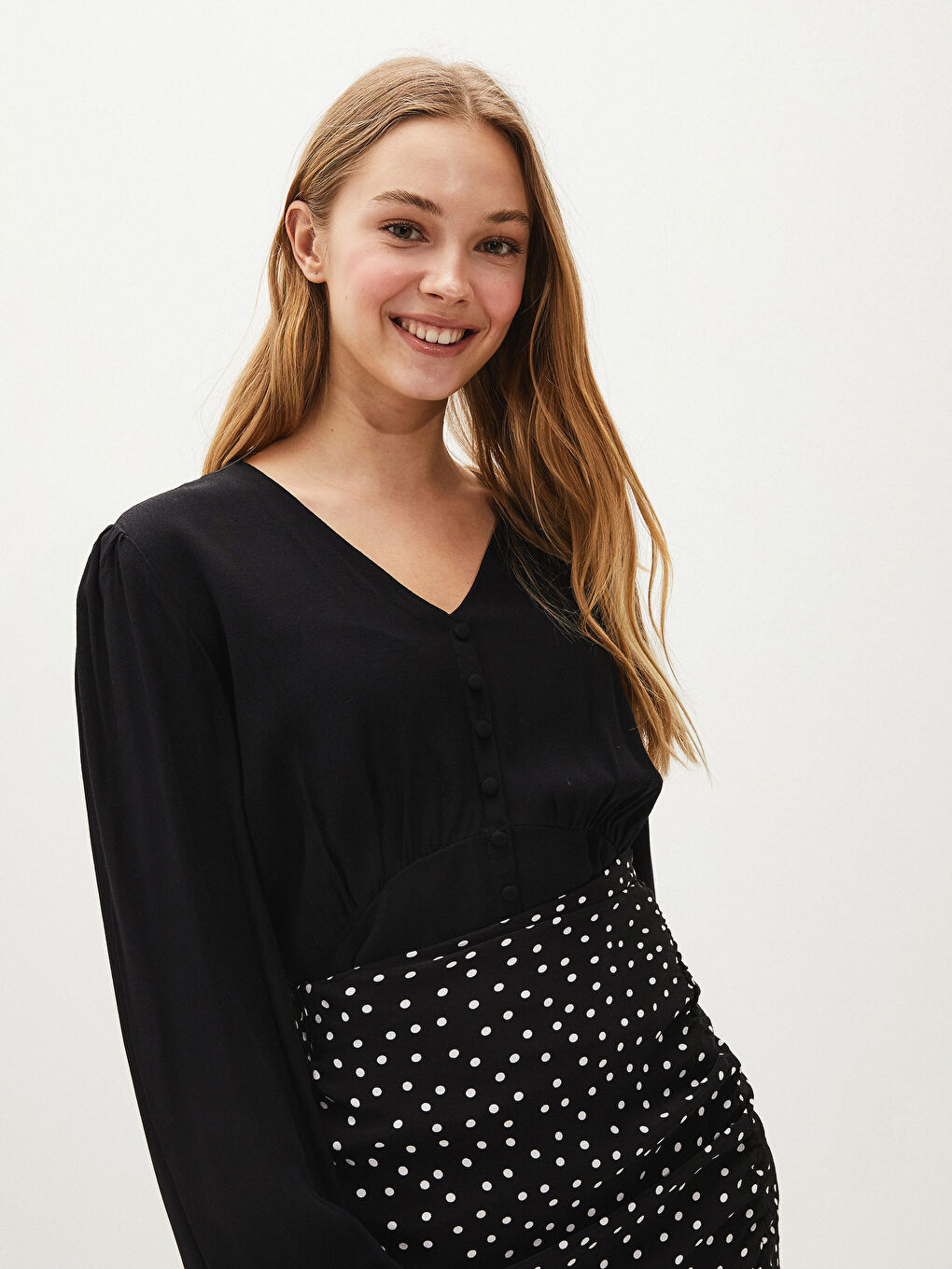 Button-Down V-Neck Viscose Blouse-1
