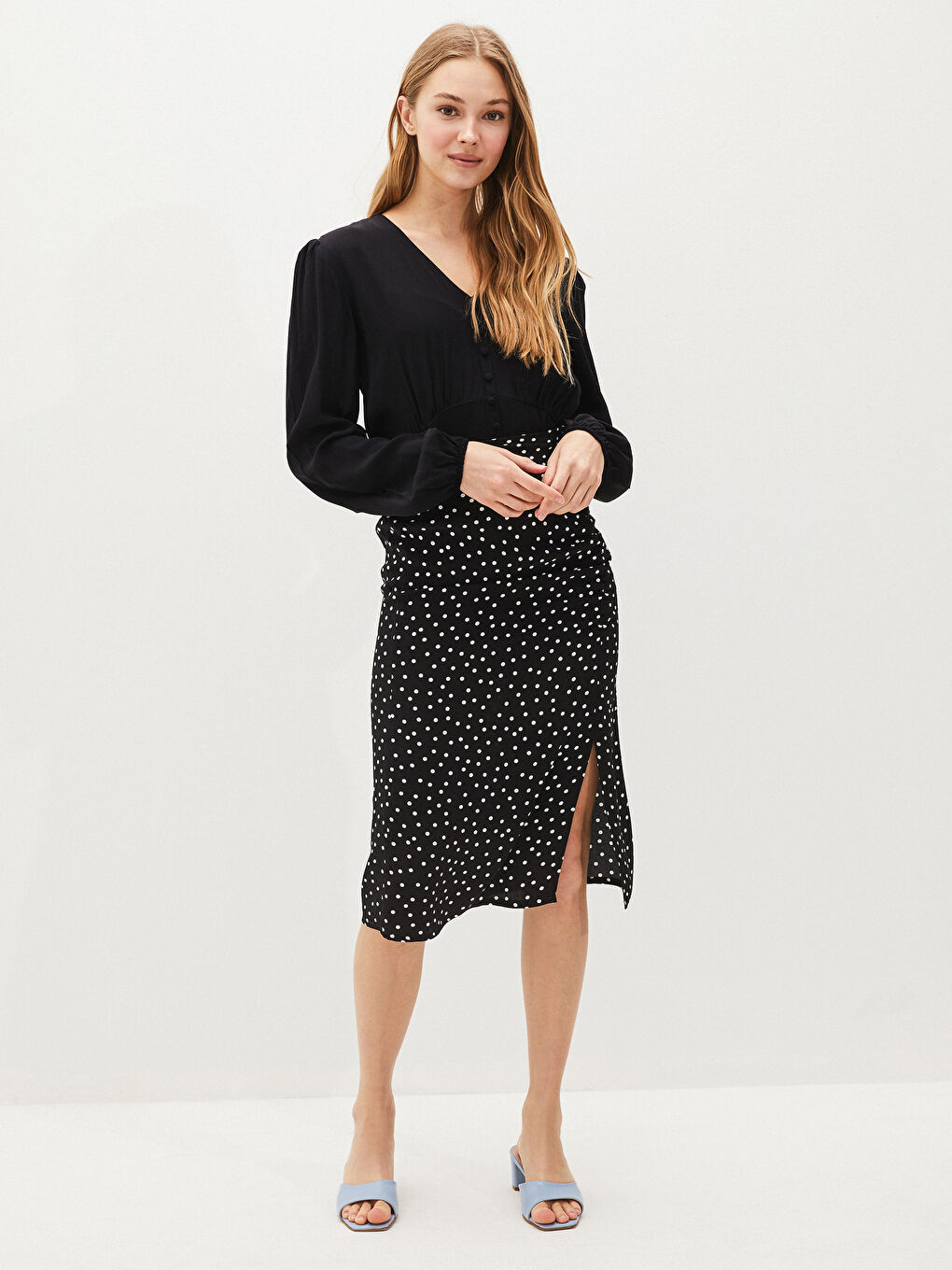 Button-Down V-Neck Viscose Blouse-2