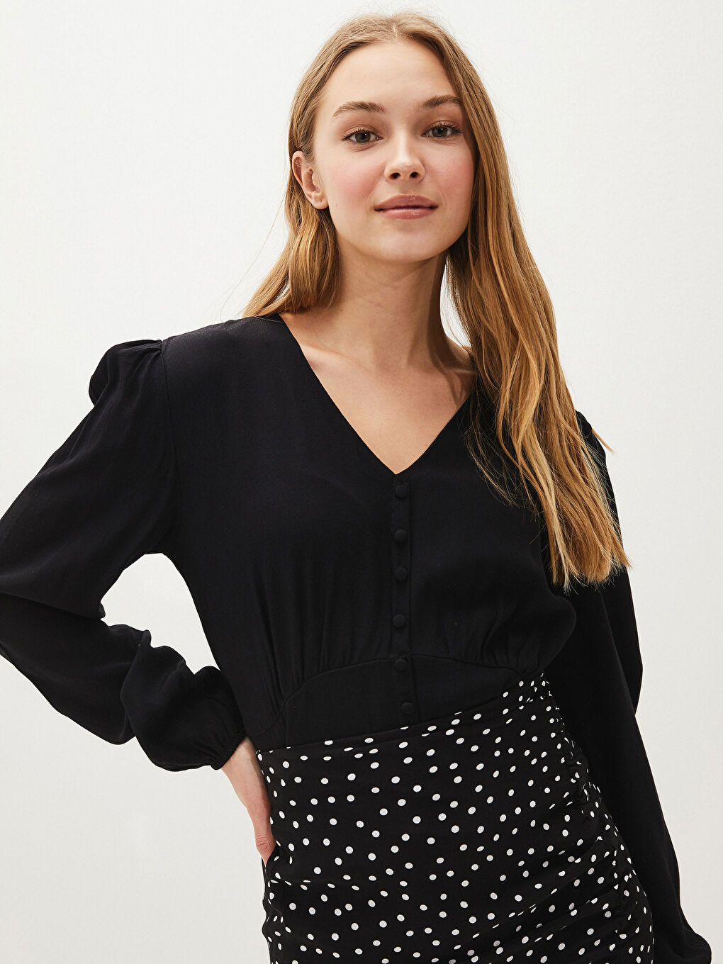Button-Down V-Neck Viscose Blouse-4