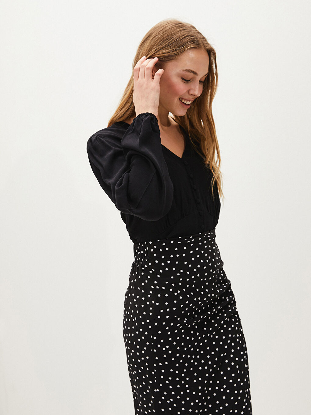 Button-Down V-Neck Viscose Blouse