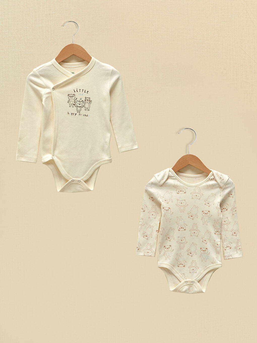 بدلة جسم أولاد رضع بمطبوع مع كباسين - مجموعتين