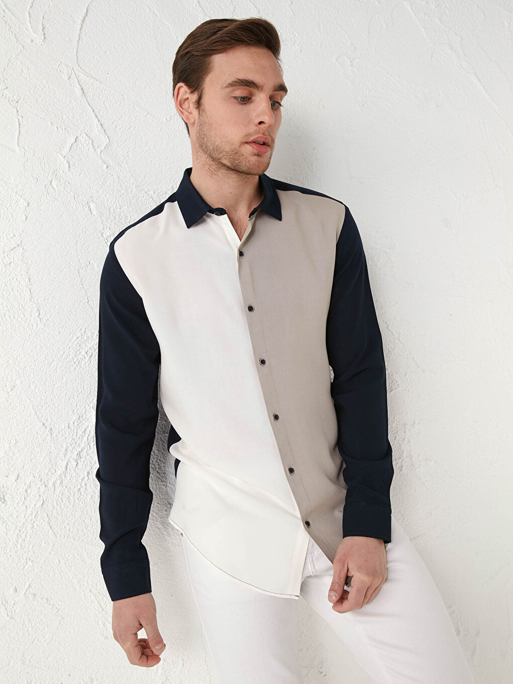 Slim Fit Long Sleeve Viscose Men's Shirt-1