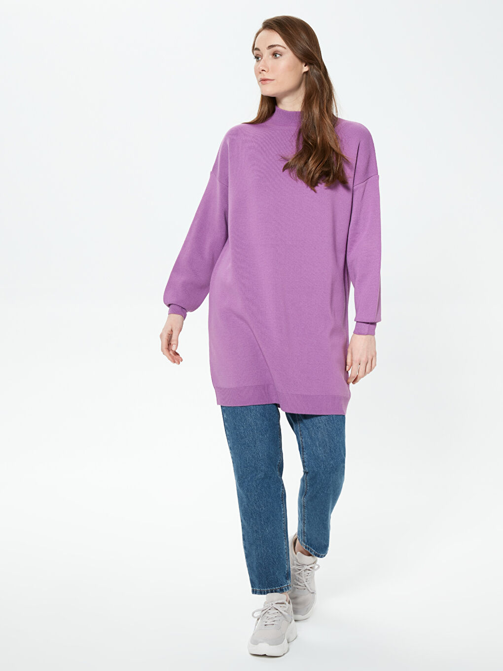 Tunică Supradimensionată Tricotată cu Guler Semi-Înalt-2