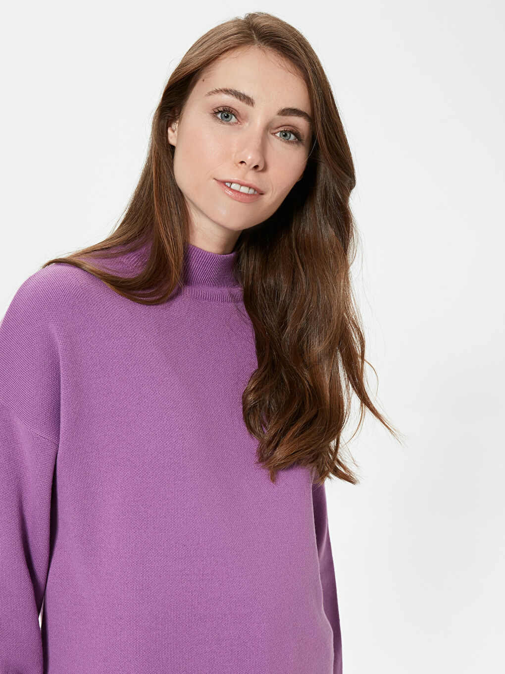 Tunică Supradimensionată Tricotată cu Guler Semi-Înalt-3