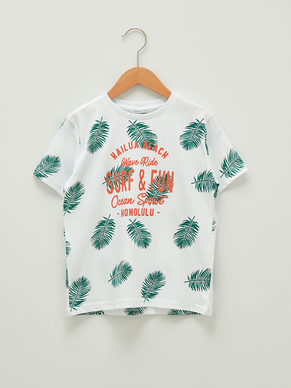 Beyaz Bisiklet Yaka Baskılı Kısa Kollu Pamuklu Erkek Çocuk Tişört