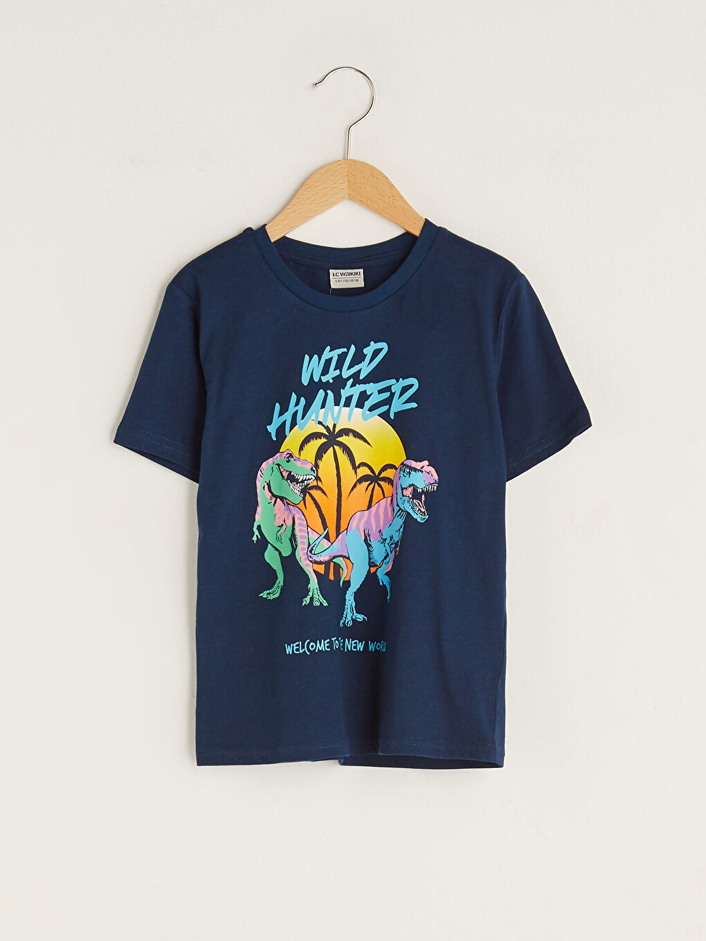 Lacivert Bisiklet Yaka Baskılı Kısa Kollu Erkek Çocuk Tişört