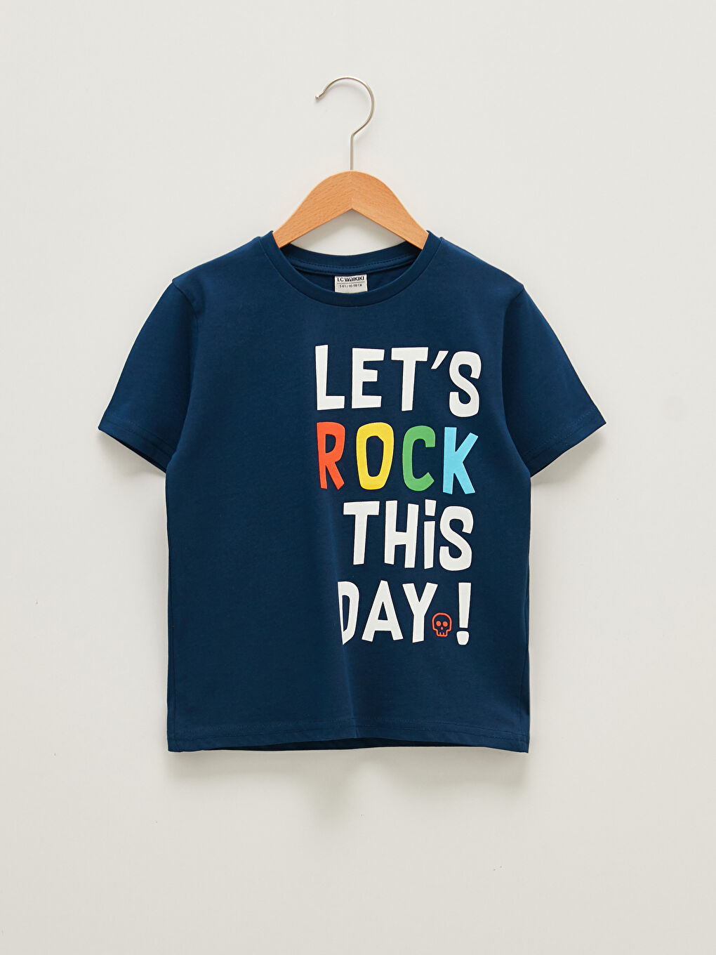 Lacivert Bisiklet Yaka Baskılı Kısa Kollu Erkek Çocuk Tişört