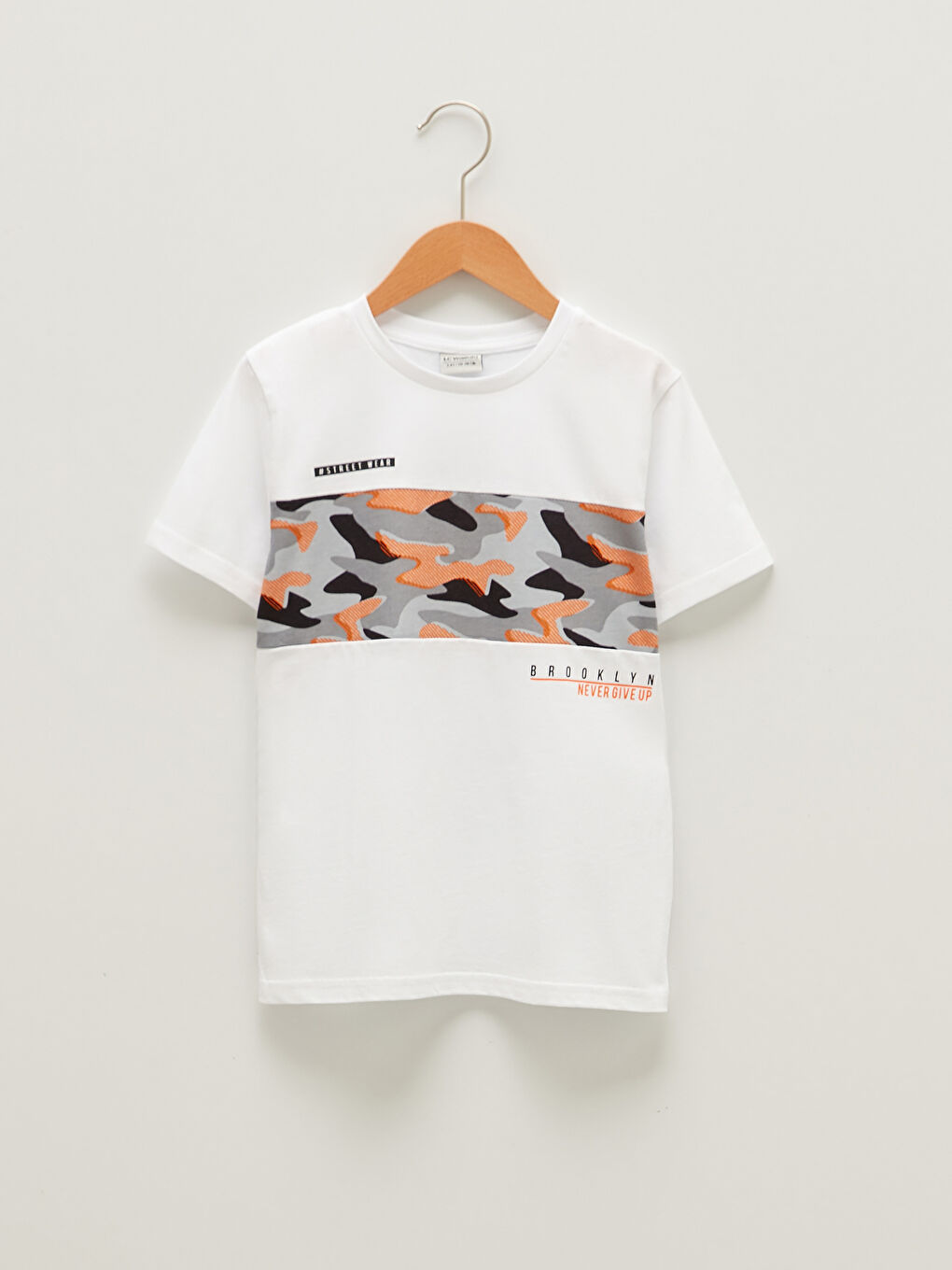 Beyaz Bisiklet Yaka Baskılı Kısa Kollu Pamuklu Erkek Çocuk Tişört