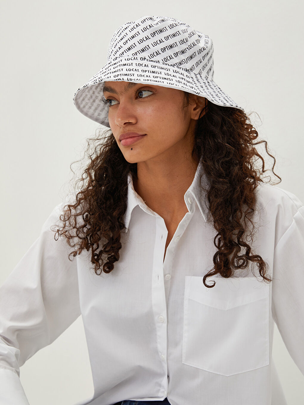 Bej Çift Taraflı Kadın Bucket Şapka-2