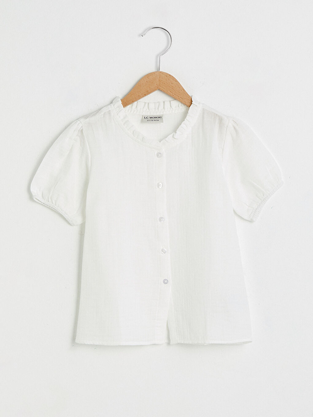 Grandad Collar Basic Short Sleeve Girl's Shirt