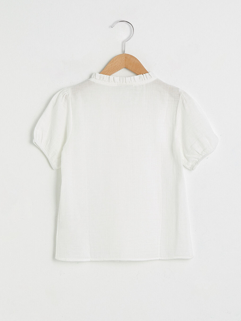 Grandad Collar Basic Short Sleeve Girl's Shirt-1