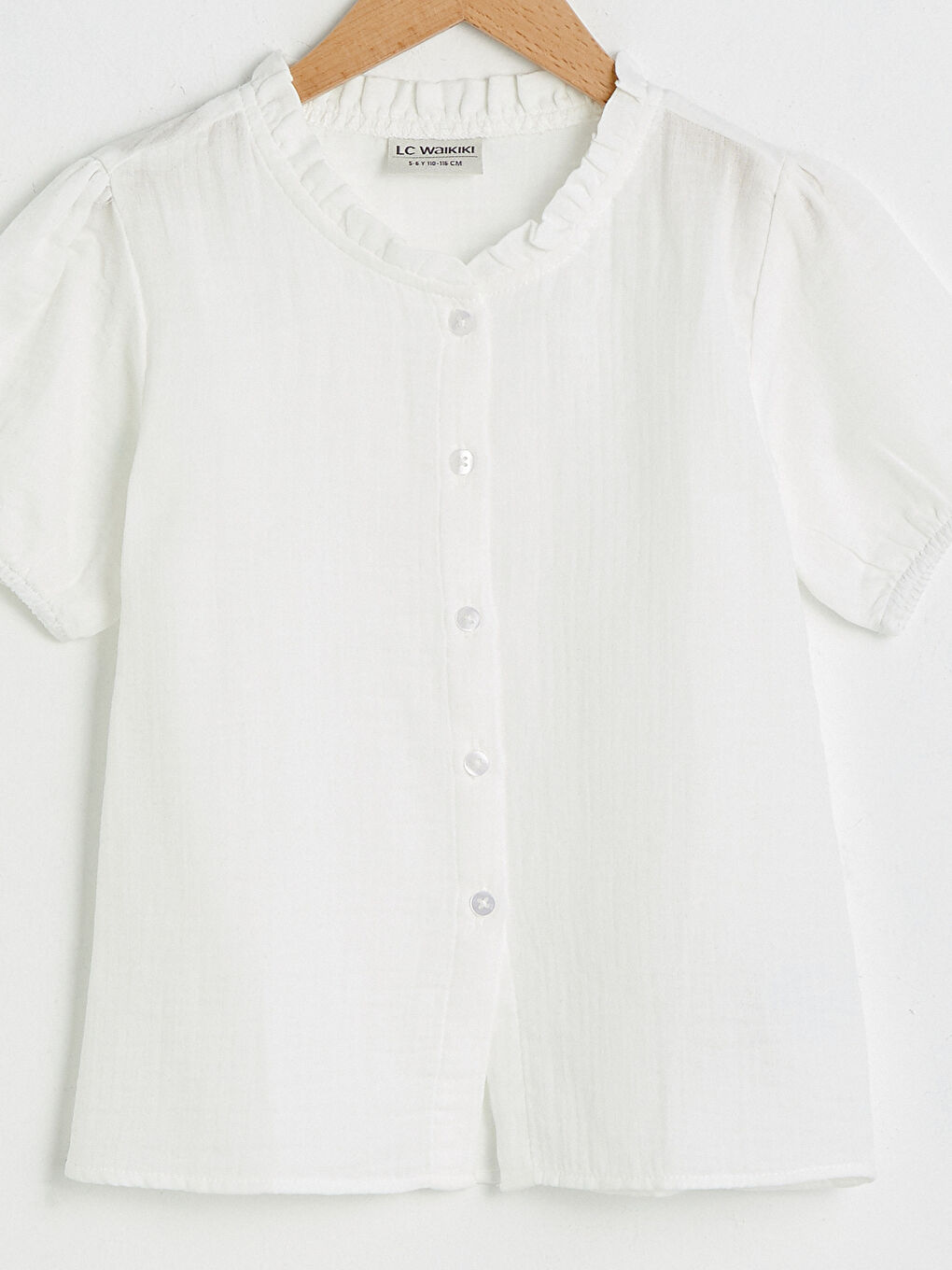 Grandad Collar Basic Short Sleeve Girl's Shirt-2