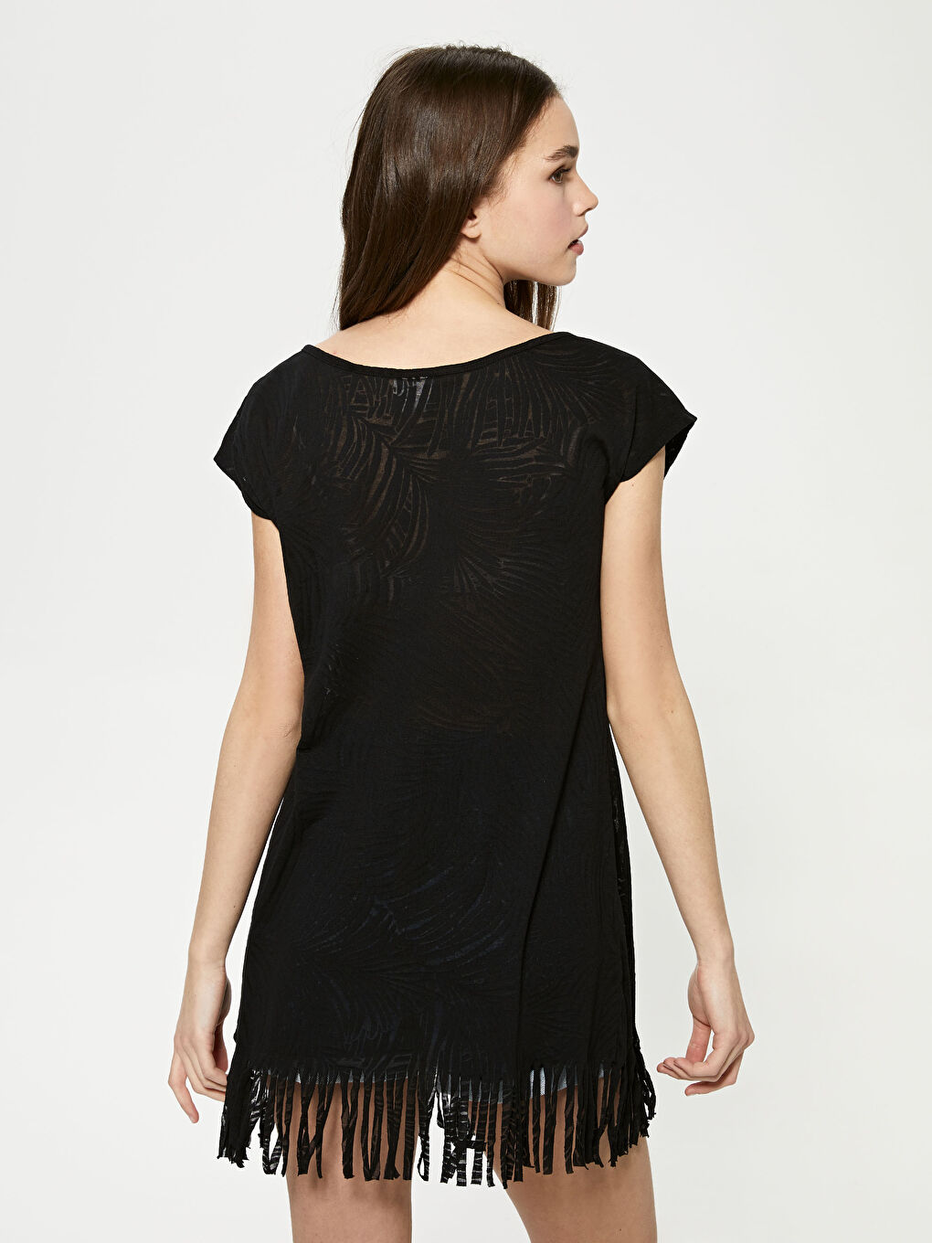 Siyah Kayık Yaka Kadın Plaj Elbisesi-8