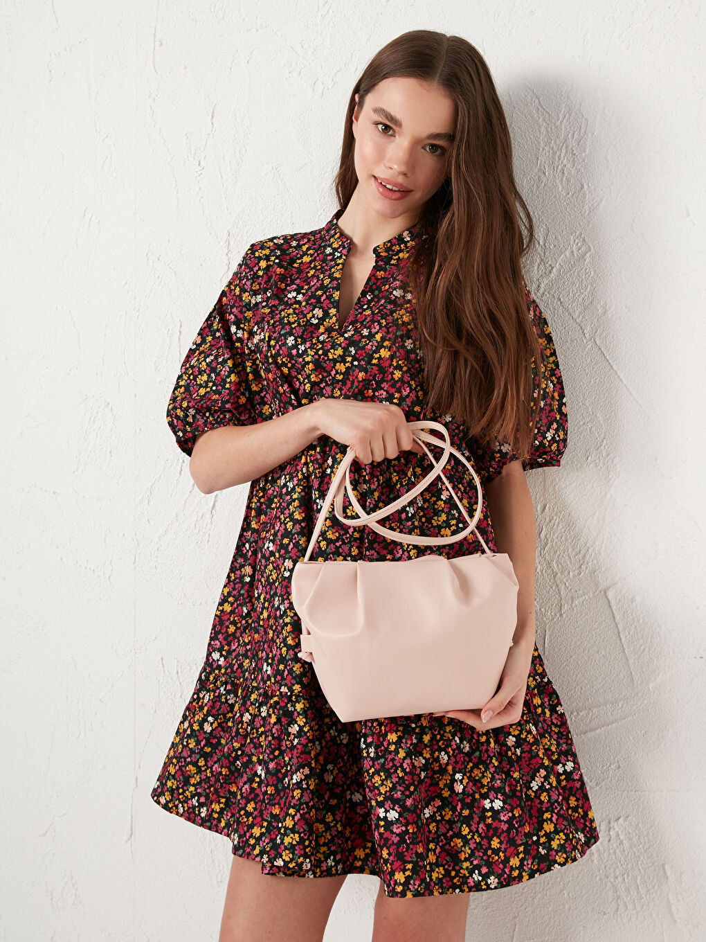 Pembe Deri Görünümlü Çapraz Çanta-1