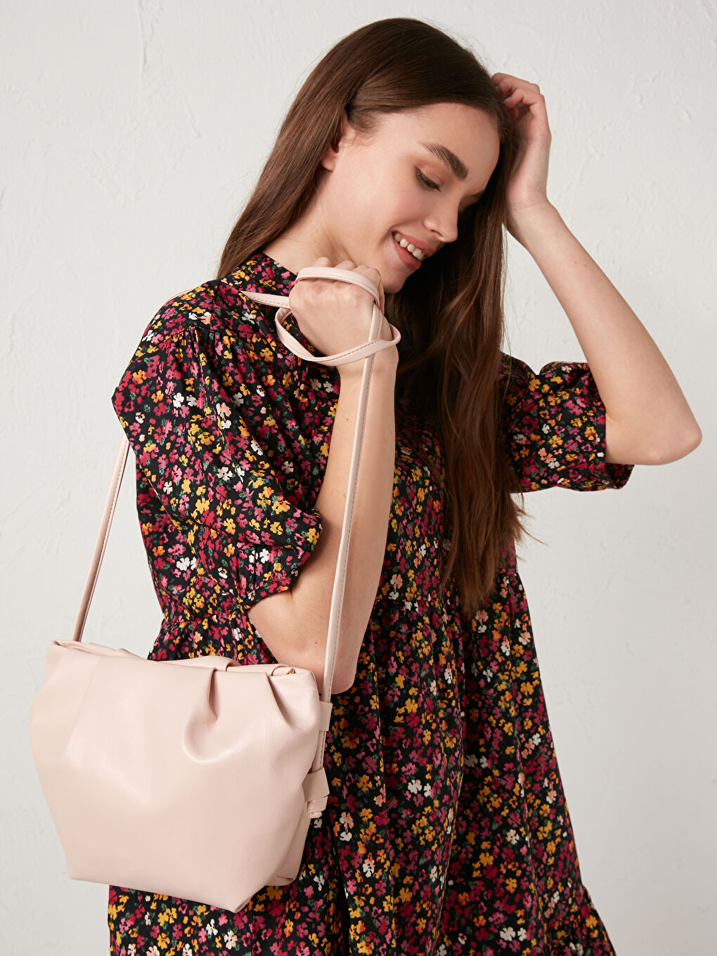 Pembe Deri Görünümlü Çapraz Çanta-2