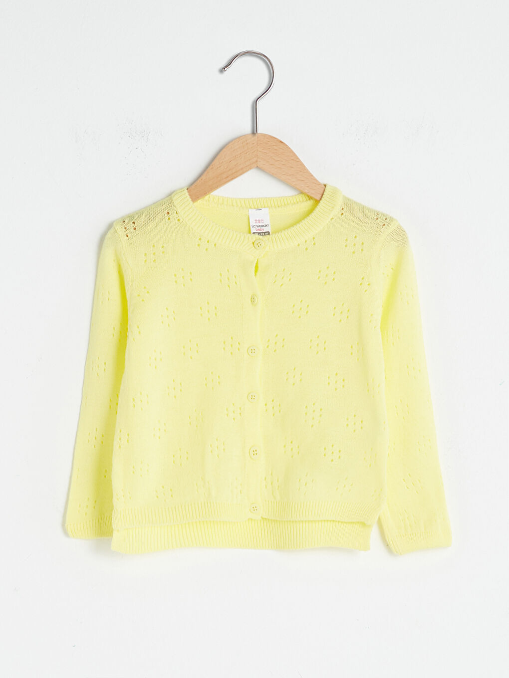 Crew Neck Long Sleeve Self Patterned Baby Girl Tricot Cardigan -S1AV90Z1-KTM
