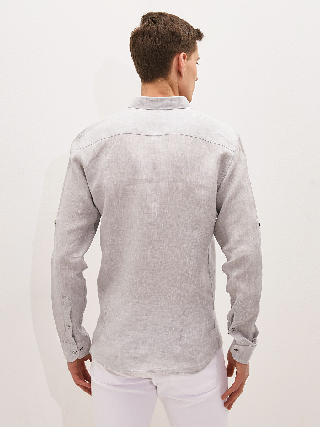 Gri Slim Fit Uzun Kollu Erkek Gömlek-5