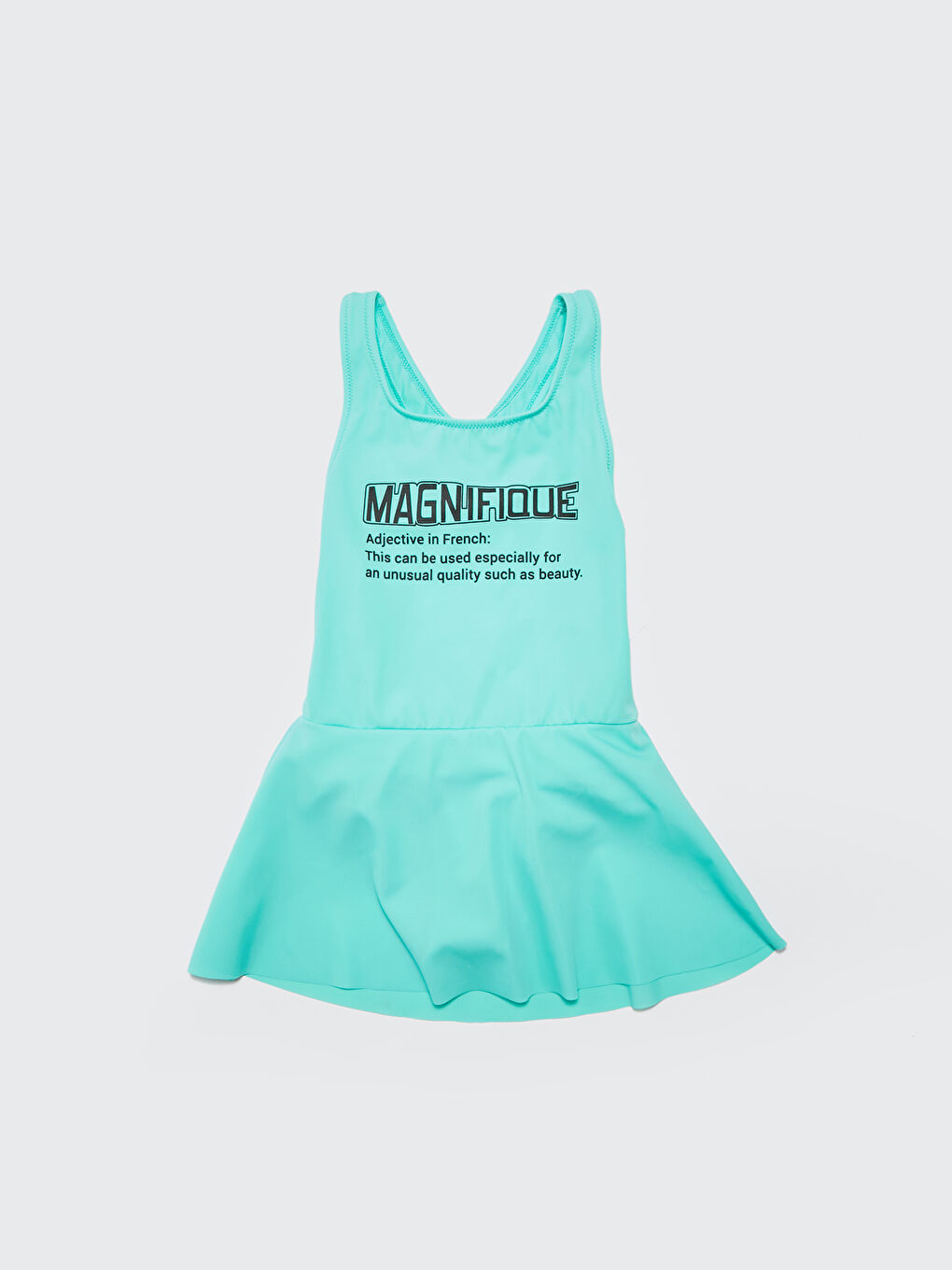 Момичешки бански костюм с пола и принт с букви, изработен от еластична материя